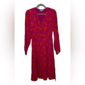 Draper James Deep V-neck Smocked Waist Textured Floral Dress Size S - SMALL